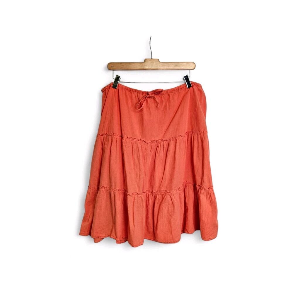 Tommy Bahama Coral Cotton Tiered Boho Drawstring Waist Knee Length Skirt Size XL